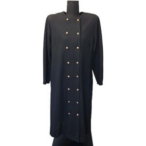 Vintage Button Front Dress Womens Double Breasted Black Classic Shoulder Pads